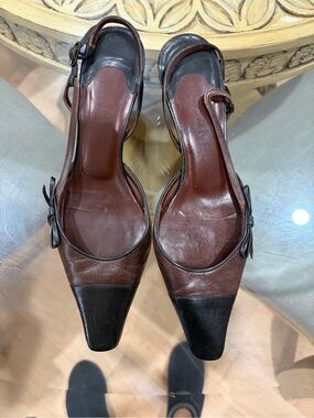 Vintage Chanel Brown and Black Slingback Leather Heels
